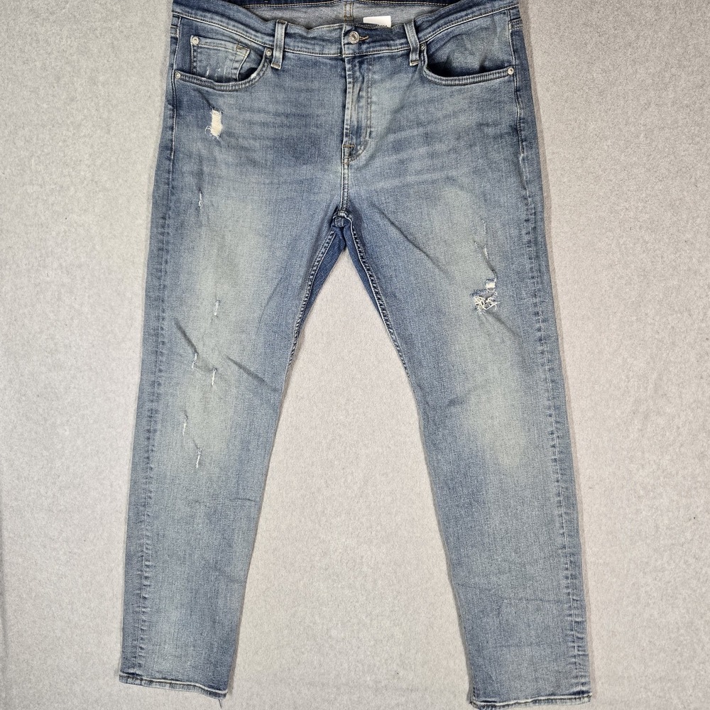 7 For All Mankind Men Jeans 36 Light Blue Denim SLIMMY Distress 31" Inseam
